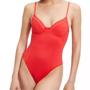 Good American Show Off One Piece Bright Poppy NWT